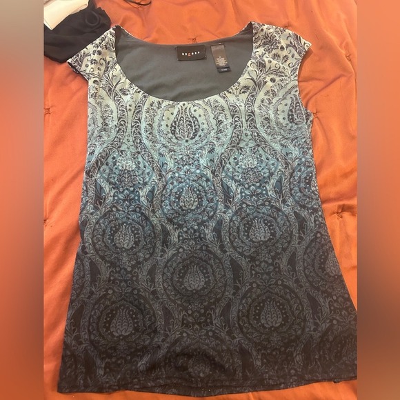 MEDIUM Vintage 90's y2k Indie Blue Ombre Cap Sleeve Fitted Stretchy Blouse - Picture 7 of 9